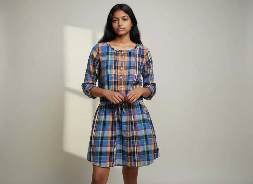 Ralph Lauren Girls Plaid Long Sleeve Button Front Dress  Size 10